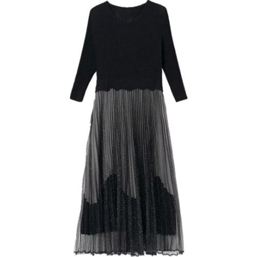 Spring Fall Autumn Black Dress Vestidos Elegant Pastel Trendy Robe Lining Sexy Long Sleeve Plus Size Dress Women Office Fake Two