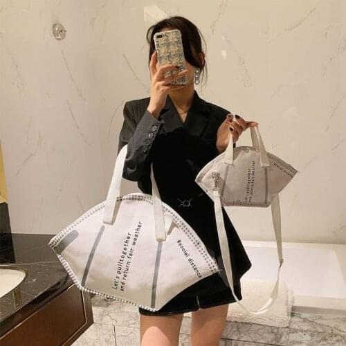 Womens Mask Style Handbag Fashion Trendy Ladies Shopper Bag Unique Design Trendy Shoulder Bags Black/ White S