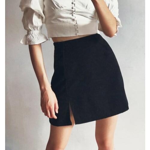 Women Corduroy Skirt Vintage A-Line High Waist Split Mini Skirt Female Solid Casual Autumn Winter Skirt 2021 New Fashion Clothes