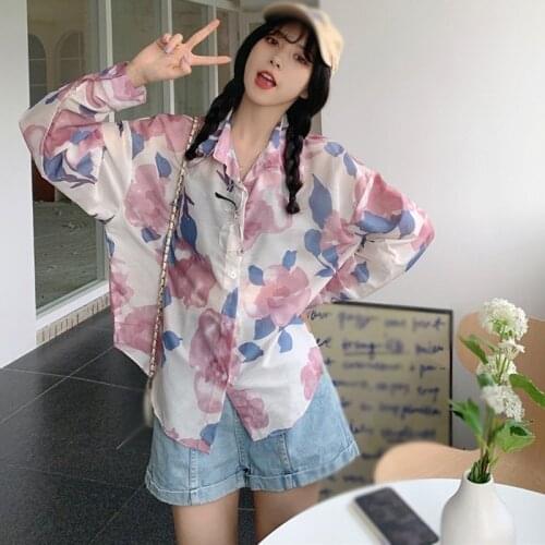 Womens Floral Print Sweet Long Sleeves Sunscreen Chiffon Shirt Summer Ladies Tops New