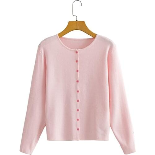 TRAF Women 2021 Fashion Solid Color Loose Knitted Sweater Retro Long Sleeve Single-breasted Cardigan Sweater Streetwear