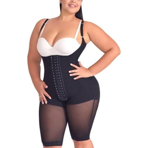 Women Post Liposuction Stitching Lace Body Shaper Waist Trainer Short Sleeve Front Closure Bodysuit With Hook-Eye