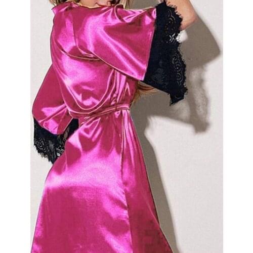 Women Sexy Silk Dress Babydoll Lace Lingerie With Belt Bath Robe Nightwear Plus Size Female Bathrobe