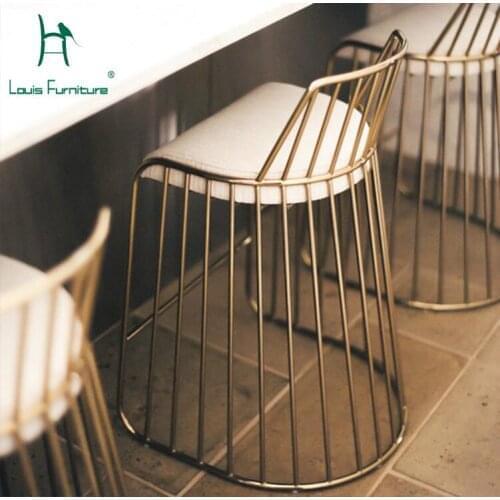 Louis Fashion Golden Iron Bar Stool Nordic Hollow Creative Dining Chair Backrest Grille Net Red Dining Chair