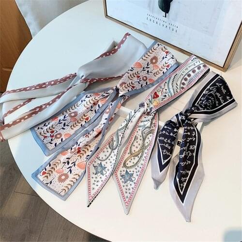 1PC Silk Scarf Headband Emulation Silk Leopard Small Bag Handle headband Scarf Women Fashion Luxury Brand Hair Tie Ribbon Scarf