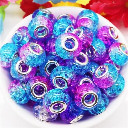 10Pcs 2 Color Crack Big Hole Round Rondelle Muranos Beads Fit European Pandora Charms Bracelet Bangle Earrings Necklace Jewelry