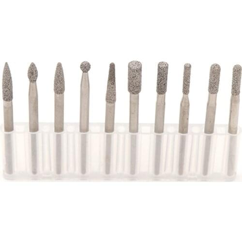 10pcs Grit 150 Diamond Grinding Head Bits Kit 3mm Shank Rotary Burrs for Metal Jade Stone Carving