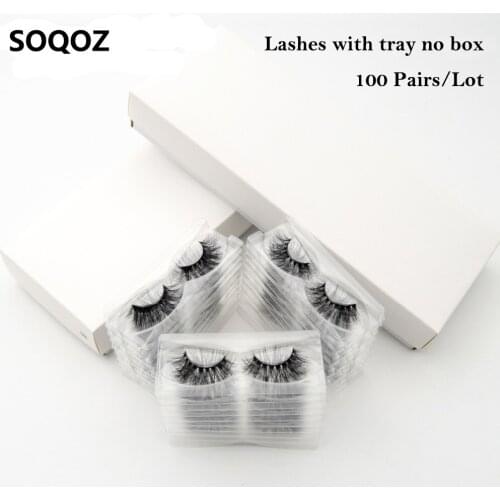 100 Pairs/Lot False Eyelashes 3D Mink Lashes With Tray No Box Handmade Mink Eyelashes Full Strip Lashes Makeup Fluffy Lashes