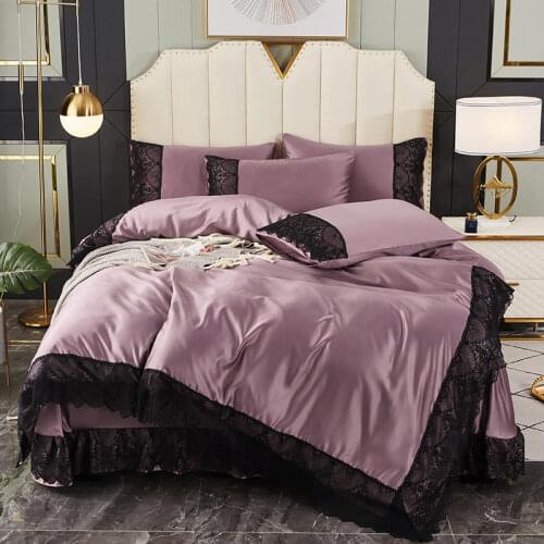 2021 new products Tencel polished lace bedding sets queen king size duvet cover set bed skirt set pillowcase bedclothes 4Pcs