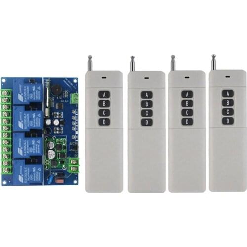 4 * transmitter Wide voltage 12V 24V 36V 48V 4CH 30A RF Wireless Remote Control Switch Receiver Learning Code Momentary Toggle