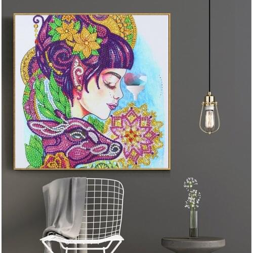 DIY Special Shaped Diamond Painting Flower Beauty People Round Diamond Embroidery Women Rhinestone Home Wall Decoration