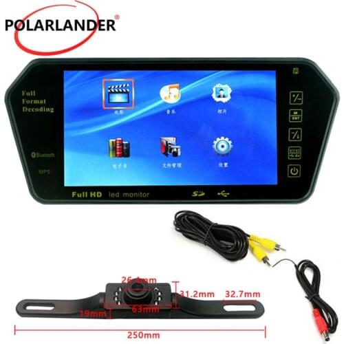 Wireless Long Plate Night Vsion Rearview Camera With 7 Inch TFT Bluetooth Mirror Monitor MP5 For Car Parking CMOS Waterproof