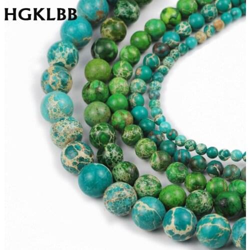 HGKLBB Green Emperor pine beads Natural Stone spacer 6/8/12MM Round Loose Beads For Jewelry making bracelet accessories DIY