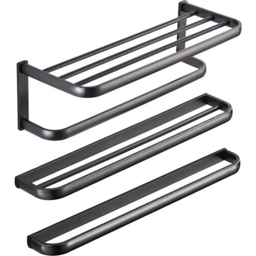 Black Bathroom Towel Shelf Antique Bath Towel Bar Rack Storage Coat Hanger Brass Double Towels Rail Holder Bathroom Accessories