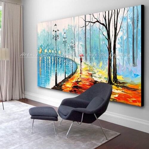 Arthyx Nordic Landscape Oil Painting on Canvas Handmade Modern Abstract Thick Texture Art Wall Pictures For Room Home Decoration
