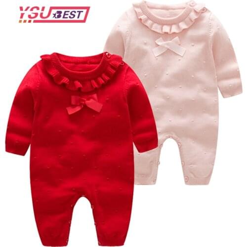 Baby Knitted Rompers Cotton Babies Clothing Newborn Baby Girls Knitting Princess Long Sleeves Autumn Jumpsuit Knitwear 0-24m