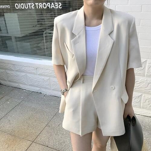 New Women Sets Spring Summer Short Sleeve Blazer Shorts Pants Two Pieces Set Lady Casual Short Suits White Mint Green