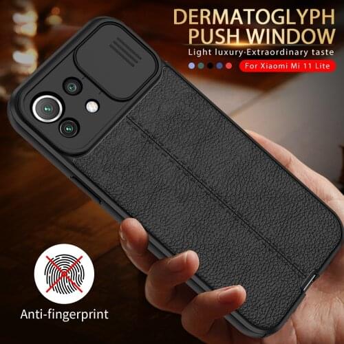 Lychee Pattern Leather Back Cover For Xiaomi Mi 11 Lite Case Xiomi Mi11 Light 11Lite 4G 5G Push Camera Shockproof Silicone Coque