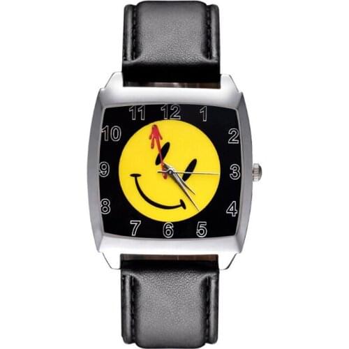Cartoon Smiley face style Rectangle dial Childrens Womens Kids Student boys girls Quartz Leather Wrist Watch Clock JD43