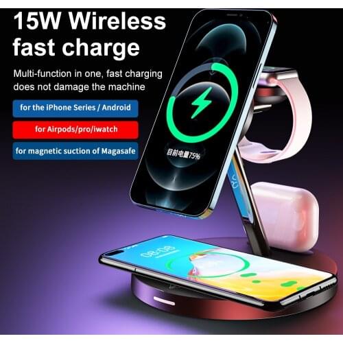 15W 3 in 1 Magnetic Fast Wireless Charger For Magsafe Iphone 11 12 Mini Pro MAX For Apple Watch AirPods Por Lamp Xiaomi Cargador