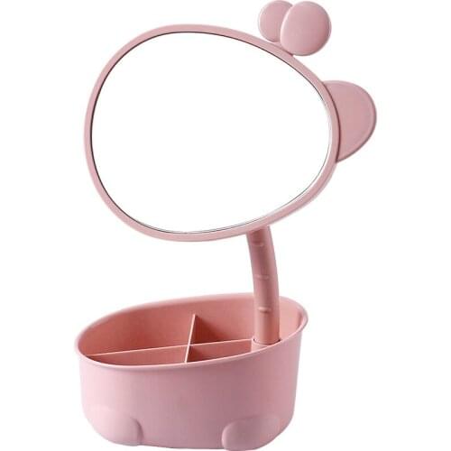 Small Table Desk Mirror with Storage Stand for Makeup Organizer, Portable Vanity Makeup Mirror, Table Desk Top Mirror