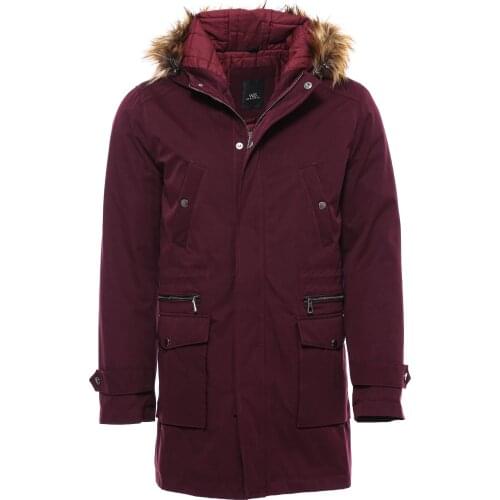 Fur Hooded Parka Burgundy Coat