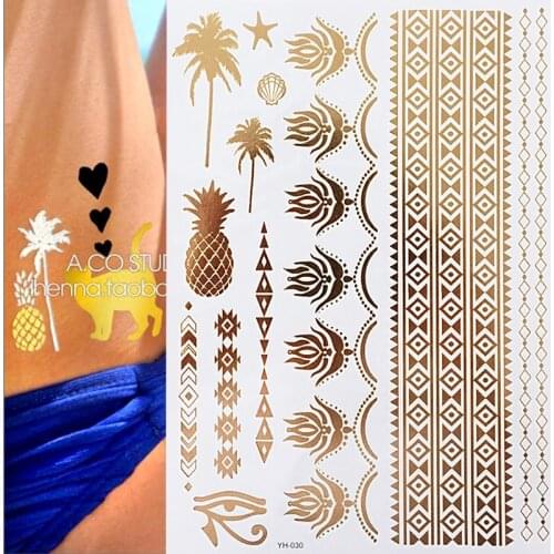 Metallic Temporary Flash Tattoos Henna Body Jewellery Mandala Gold Silver Boho