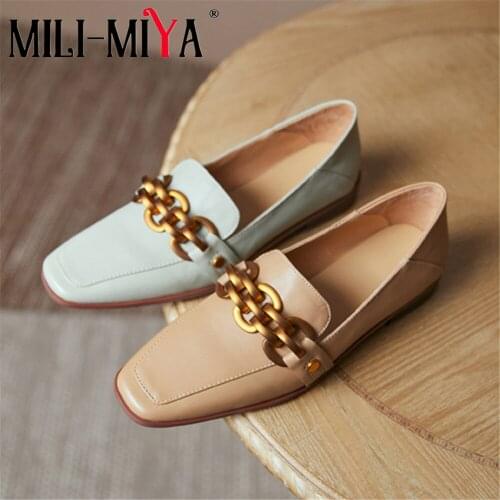 MILI-MIYA New Arrival Women Genuine Leather Pumps Slip On Square Toe Low Thick Heels Casual Spring Autumn Shoes Plus Size 34-43
