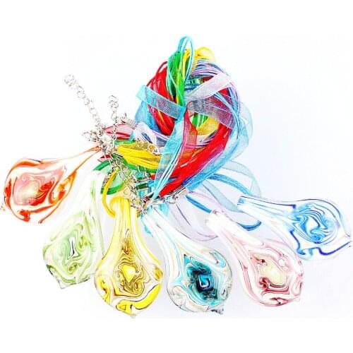 QianBei Fashion Beauty Wholesale 6pcs handmade Murano Lampwork Glass Mixed Color Waves Drop Pendants Charms Necklaces Hot