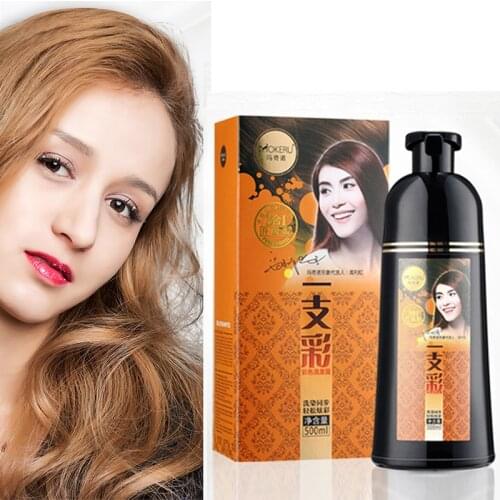 Mokeru 1Pcs Natural Fast Hair Color Shampoo Dark Brown Permanent Coloring Shampoo Gray Hair Color Dye Shampoo For Women 500ml