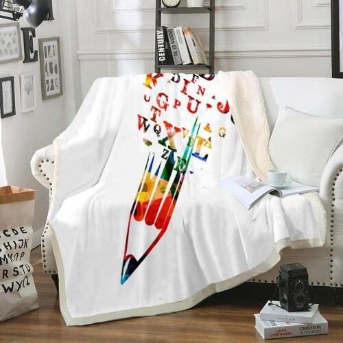 Cartoon Corlor pencil Fleece Blanket Sherpa Blanket Simple Style Plush Blanket Soft Cozy Bed Sofa Blanket for Children Blanket