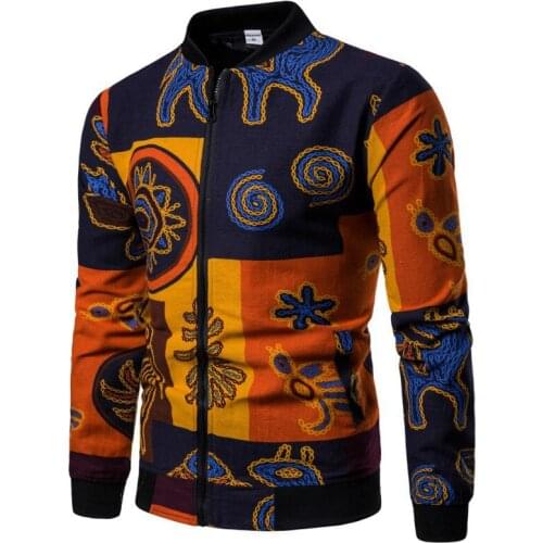 European Trend Autumn and Winter New Style Mens Cotton and Linen Stand Collar Flower Jacket