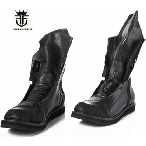 High Top Genuine Leather High Street Rock Fashion Euro Catwalk Cowboy Boots Men Military Outdoor Motor Boots