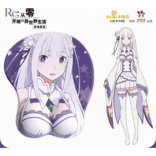 Anime Re:Life in a different world from zero Emilia Sexy Chest 3D Soft Gel Mouse Pad Wrist Rest Keyboard Pad Computer Mat