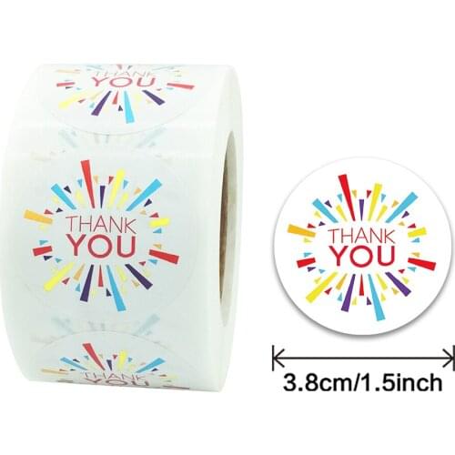 500Pcs/roll 3.8CM Colorful Thank You Round Sticker for Envelope Sealing Party Gift Card Business Packaging Decoration Label