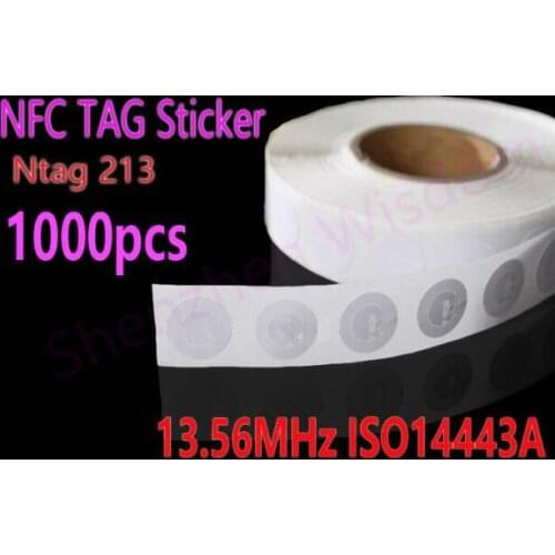 1000pcs/Lot NFC Tag Stickers Ntag213 RFID Tag 13.56MHz ISO14443A NFC Sticker Universal Label for all NFC phones