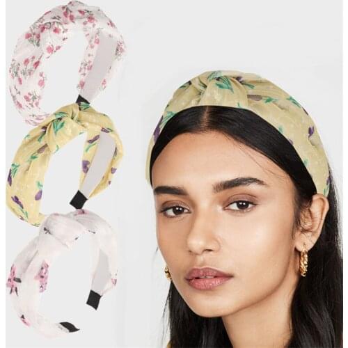 Floral Print Cross Knot Hairband Bezel Lace Fresh Headband for Women Girls Hair Accessories Ornaments 2021 Fashion Headwear