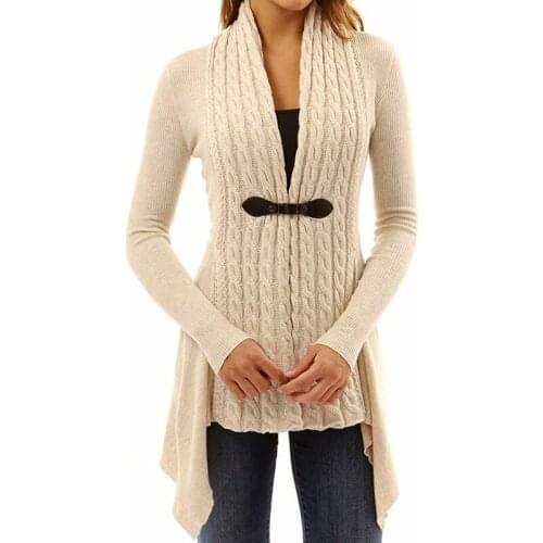 Autumn winter knitted Cardigan casual scarf collar long sleeve irregular women sweater tops solid color slim female knit sweater