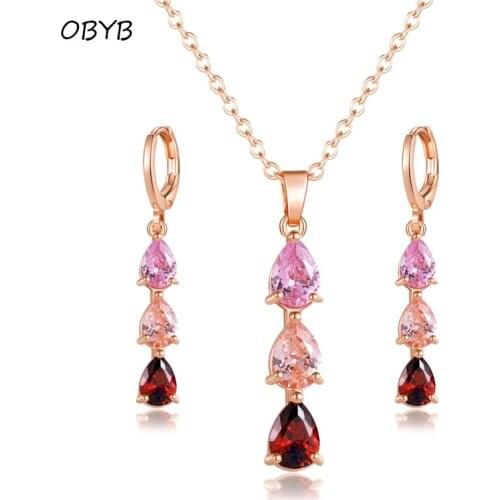 OBYB Necklaces Earrings Sets for Women Luxury Crystal Zircon Long Dangle Drop Earrings Jewelry Sets Female Wedding Jewelry Gifts