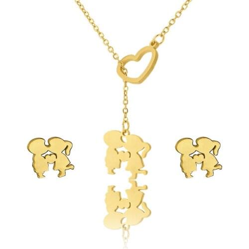 Stainless Steel Cartoon Kids Pattern Necklaces Gold Pendant Earigns Choker Necklace Sets Trendy Jewelry For Women Gift Wholesale