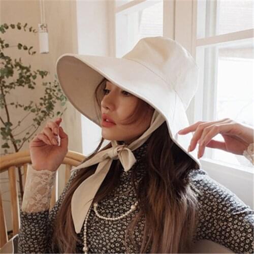Spring Summer Solid color Dome Bucket Hat Tethered Blended Fisherman Fashion Girl hat Womens sun Basin folding Hat