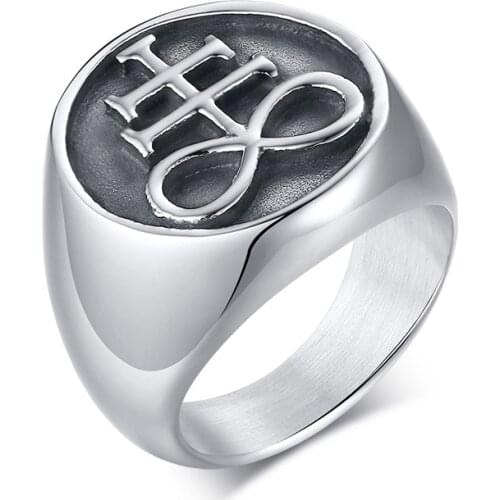 Vantage Silver Color Satan Ring Sigil of Lucifer Solid Stainless Steel Mens Ring Signet Brimstone Occult Cross Man Jewelry
