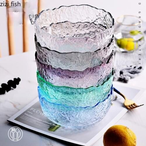 Hammered Transparent Glass Bowl Household Fruit Dessert Bowl Coffee Table Cute Cutlery Set Cooking Salad Bowl Kitchen Utensils