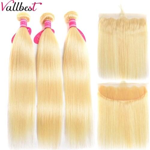 Vallbest 613 Bundles With Frontal Brazilian Straight Hair 3 Bundles With Closure Remy Blonde Human Hair Bundles With Frontal