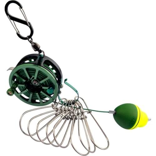 Fishing Lock Buckle With Reel Stainless Steel 6m Lanyard Live Fish Lock Belt Fishing Tackle Stringer with fishing floats