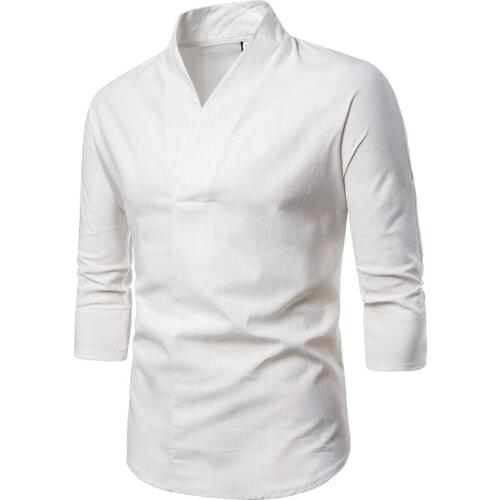 Sleeve Traditional Chinese Blouse Male Clothing Man Top Oriental V-Collar Shirt Linen Men Kimono Shirt Outfit Clothes