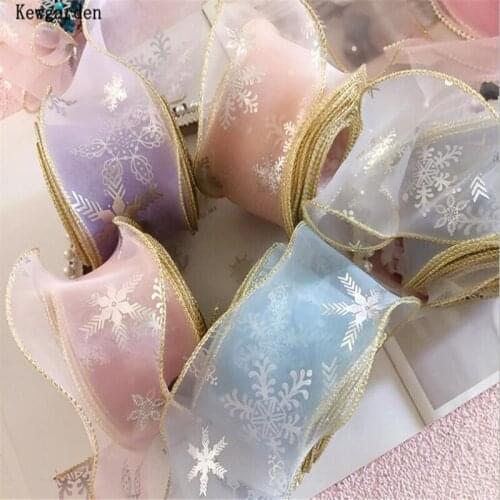 Kewgarden 2" 50mm Sliver Snowflake Organza Ribbons DIY Hairbow Accessories Handmade Tape Chiffon Make Bow Wholesale 38 Yards