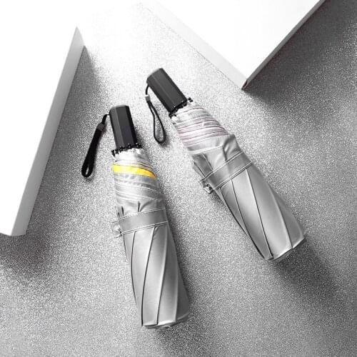 Silver 3 Fold Hand Open Sunscreen Umbrella Small Pocket Rain Dual-use Black Coating Ultra Light 3 Folding Umbrella