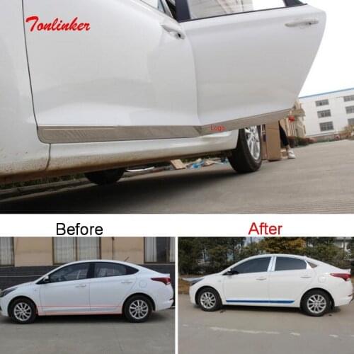 Tonlinker Exterior Car Door Edge Cover Stickers for Hyundai Solaris 2016-19 Car Styling 4 PCS Stainless steel Cover stickers