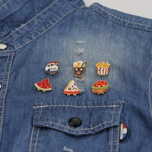 Trendy New Cartoon Pins Small Fresh And Lovely Burger Fries Watermelon Pizza Drop Oil Alloy Brooch For Women